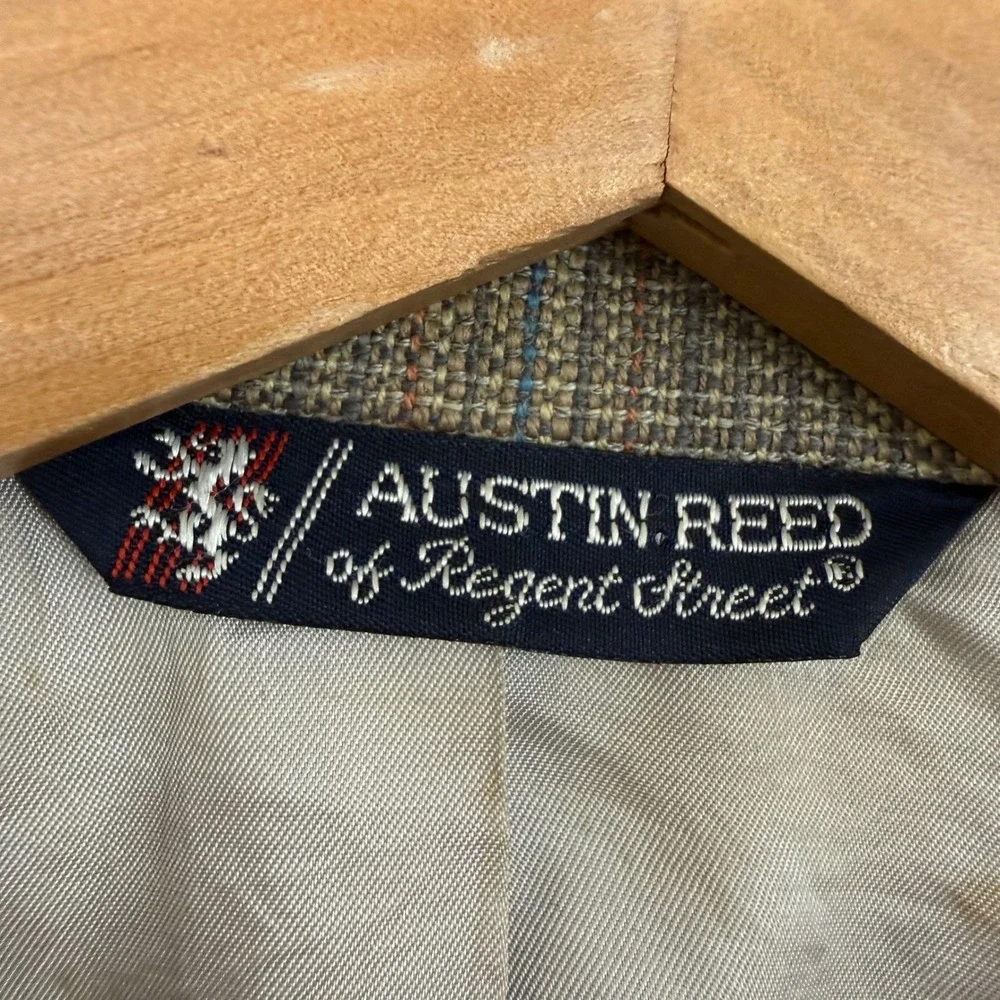 Austin Reed Blazer Gray Pastel Plaid Regent Street Union Made Vintage Preppy 40R